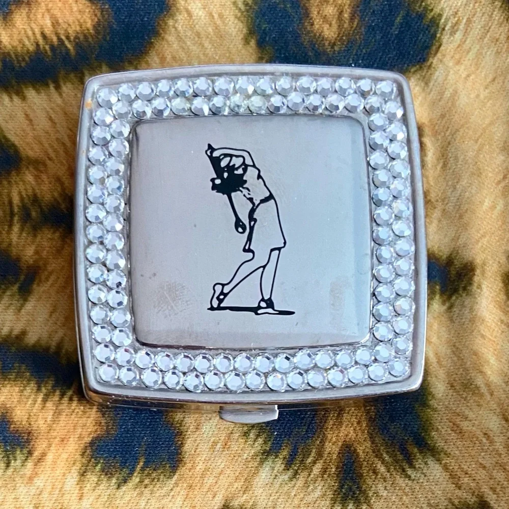 Navika LPGA Women's Golfer Swarovski Crystal Compact Mirror in Silver